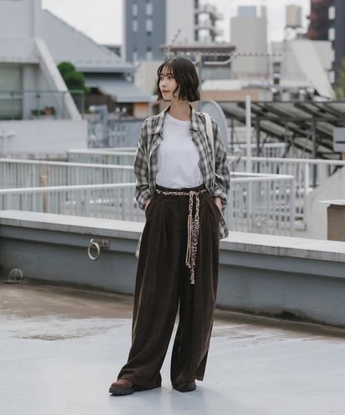 セール】Leopard-print belted wide-leg pants / レオパード柄ベルト