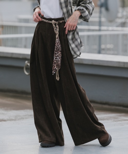 セール】Leopard-print belted wide-leg pants / レオパード柄ベルト