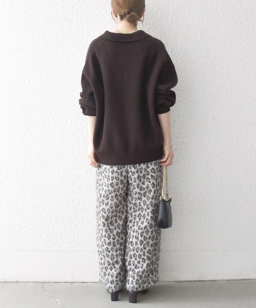 【新品•未使用】ジャザサイズ レオパード パンツ XS SHIPS any:〈手洗い可能〉レオパード ジャカード ワイド イージー