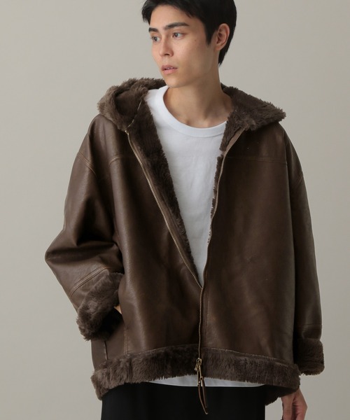 セール】V2／ファーフーディーレザージャケット（ブルゾン）｜V2