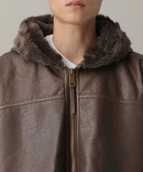 セール】V2／ファーフーディーレザージャケット（ブルゾン）｜V2