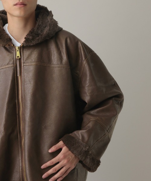 セール】V2／ファーフーディーレザージャケット（ブルゾン）｜V2