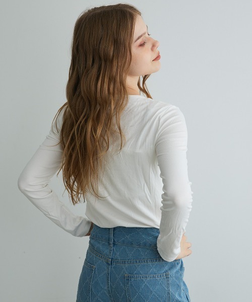 Mirette(ミレット)の「ショルダースリットロンT / Shoulder Slit Long Sleeve Tee(Tシャツ/カットソー・レディース・ブラック/オリーブ/ホワイト・FREE)」の9枚目の写真