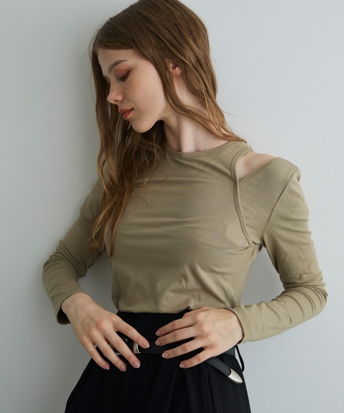 Mirette(ミレット)の「ショルダースリットロンT / Shoulder Slit Long Sleeve Tee(Tシャツ/カットソー・レディース・ブラック/オリーブ/ホワイト・FREE)」の20枚目の写真
