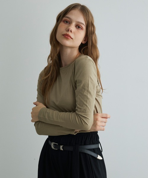 Mirette(ミレット)の「ショルダースリットロンT / Shoulder Slit Long Sleeve Tee(Tシャツ/カットソー・レディース・ブラック/オリーブ/ホワイト・FREE)」の21枚目の写真