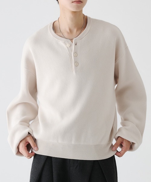selle glant（セレグランテ）の「MILANO RIB HENLEY NECK KNIT/ミラノリブヘンリーネックニット（ニット/セーター・メンズ・ブラック/アイボリー/グレー/ブルー・SMALL/MEDIUM/LARGE）」の2枚目の写真