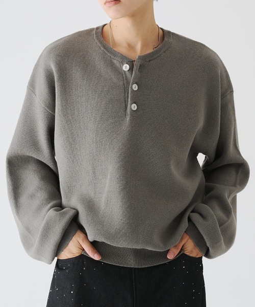 セール】MILANO RIB HENLEY NECK KNIT/ミラノリブヘンリーネックニット