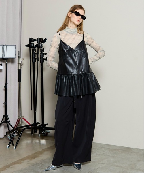 メゾンスペシャル Vegan Leather Peplum Tunic セール】Vegan Leather Peplum Tunic / ヴィーガンレザーペプラム