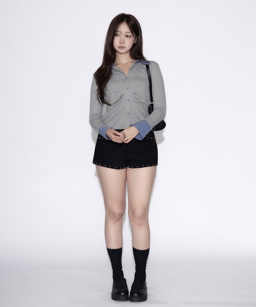 tinkerend(ティンカーエンド)の「Wide Belt Velvet Studded Shorts / ワイドベルトベルベットスタッズショーツ(スウェットパンツ・レディース・ブラック・2/1)」の16枚目の写真