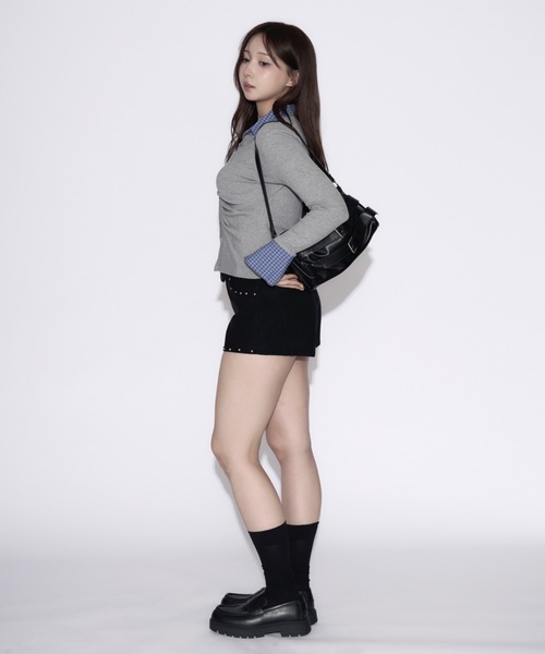tinkerend(ティンカーエンド)の「Wide Belt Velvet Studded Shorts / ワイドベルトベルベットスタッズショーツ(スウェットパンツ・レディース・ブラック・2/1)」の18枚目の写真