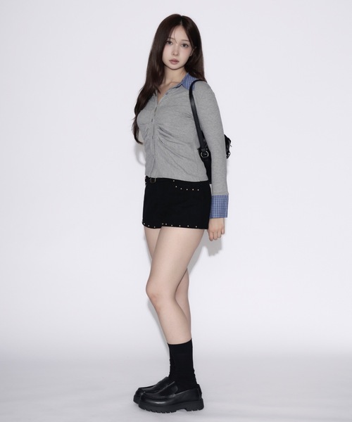 tinkerend(ティンカーエンド)の「Wide Belt Velvet Studded Shorts / ワイドベルトベルベットスタッズショーツ(スウェットパンツ・レディース・ブラック・2/1)」の17枚目の写真