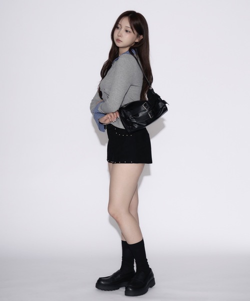 tinkerend(ティンカーエンド)の「Wide Belt Velvet Studded Shorts / ワイドベルトベルベットスタッズショーツ(スウェットパンツ・レディース・ブラック・2/1)」の19枚目の写真