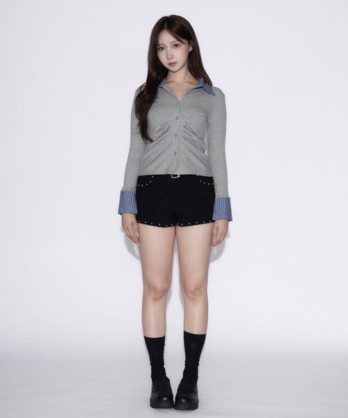 tinkerend(ティンカーエンド)の「Wide Belt Velvet Studded Shorts / ワイドベルトベルベットスタッズショーツ(スウェットパンツ・レディース・ブラック・2/1)」の15枚目の写真