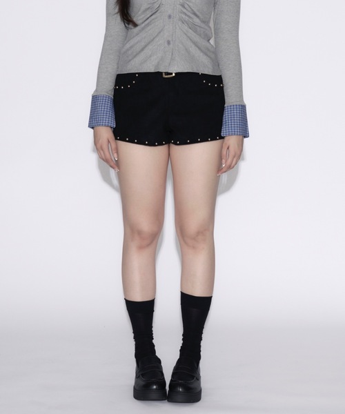tinkerend(ティンカーエンド)の「Wide Belt Velvet Studded Shorts / ワイドベルトベルベットスタッズショーツ(スウェットパンツ・レディース・ブラック・2/1)」の11枚目の写真