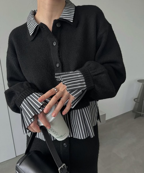 shirt docking pleats frill cuffs knit CD 【公式通販】
