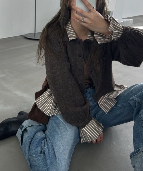 セール】shirt docking pleats frill cuffs knit CD（カーディガン