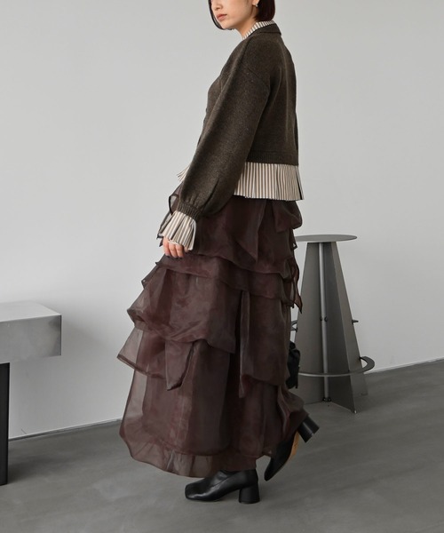 shirt docking pleats frill cuffs knit CD（カーディガン/ボレロ