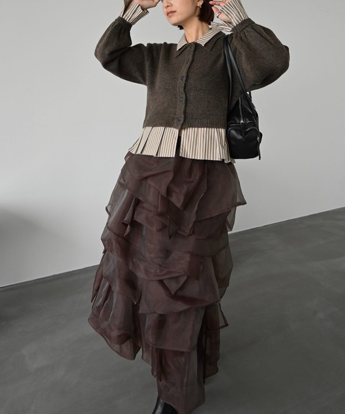 セール】shirt docking pleats frill cuffs knit CD（カーディガン