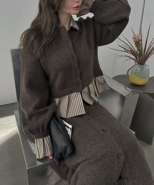 セール】shirt docking pleats frill cuffs knit CD（カーディガン