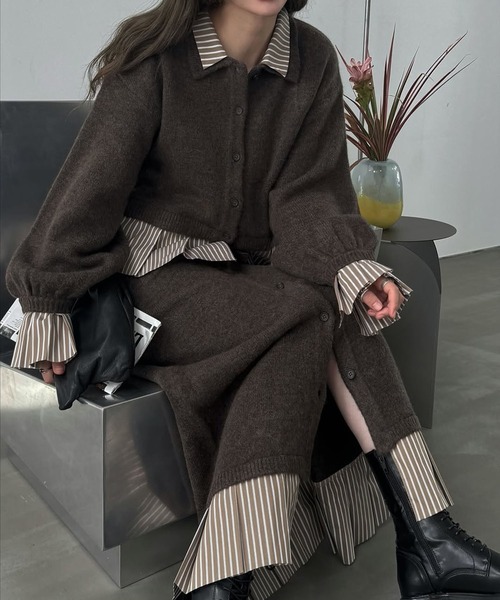 shirt docking pleats frill cuffs knit CD（カーディガン/ボレロ