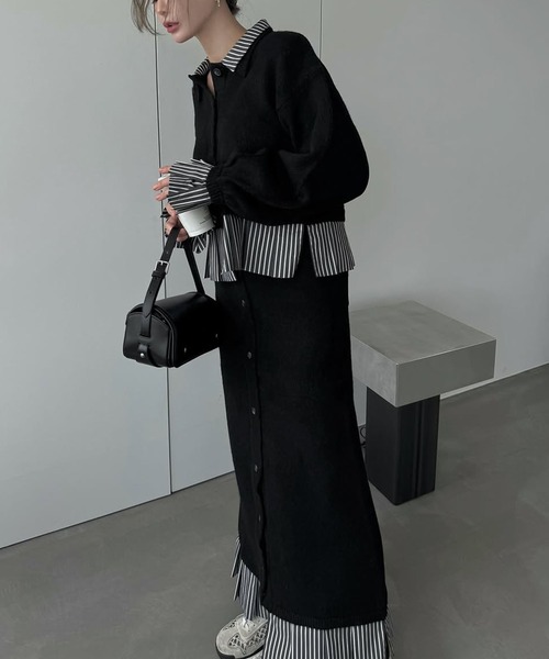 shirt docking pleats frill cuffs knit CD 【公式通販】