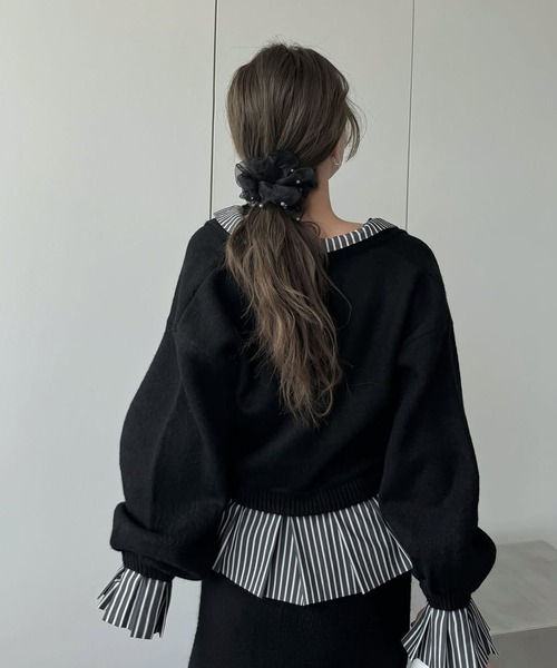 セール】shirt docking pleats frill cuffs knit CD（カーディガン