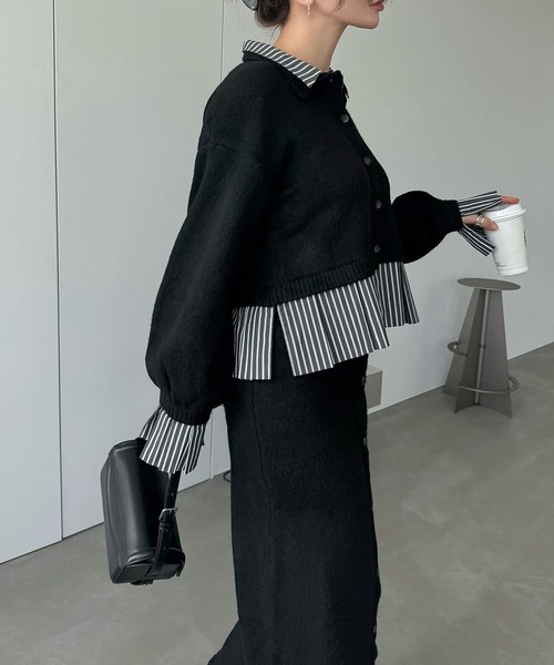 セール】shirt docking pleats frill cuffs knit CD（カーディガン