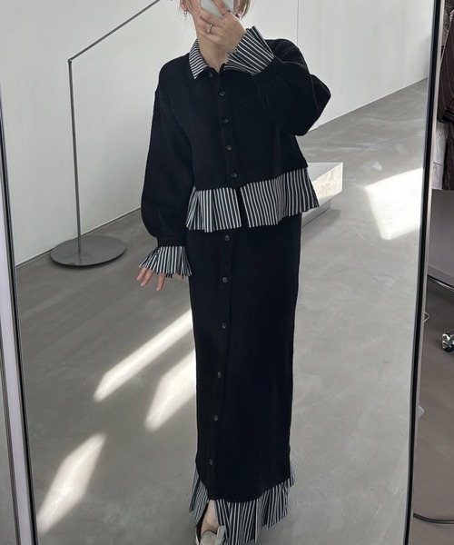 shirt docking pleats frill cuffs knit CD（カーディガン/ボレロ