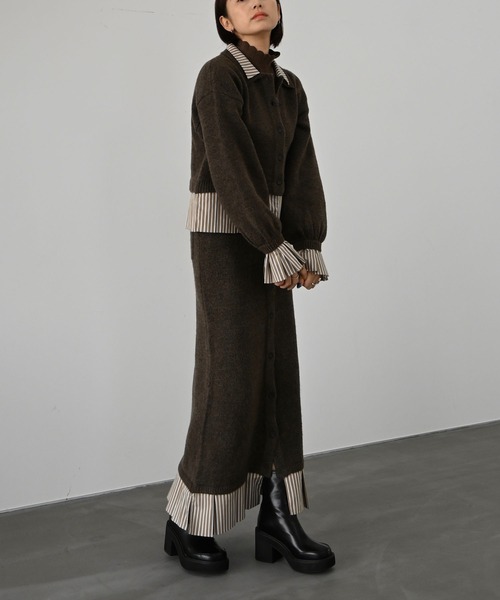 shirt docking pleats frill cuffs knit CD（カーディガン/ボレロ