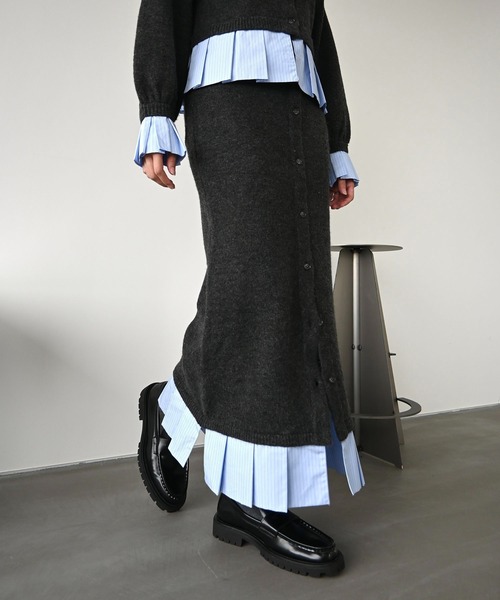 shirt docking pleats frill cuffs knit CD 【公式通販】
