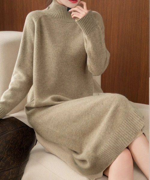cammie(キャミー)の「タートルニットミニワンピース(ワンピース・レディース・グレー/ブラック/ネイビー/ベージュ・F)」の1枚目の写真
