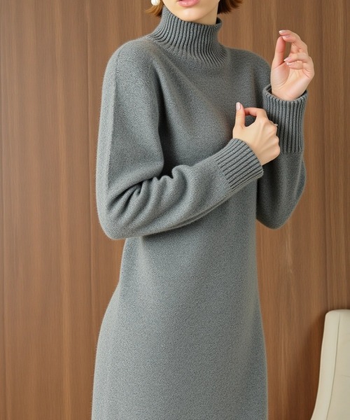 cammie(キャミー)の「タートルニットミニワンピース(ワンピース・レディース・グレー/ブラック/ネイビー/ベージュ・F)」の13枚目の写真
