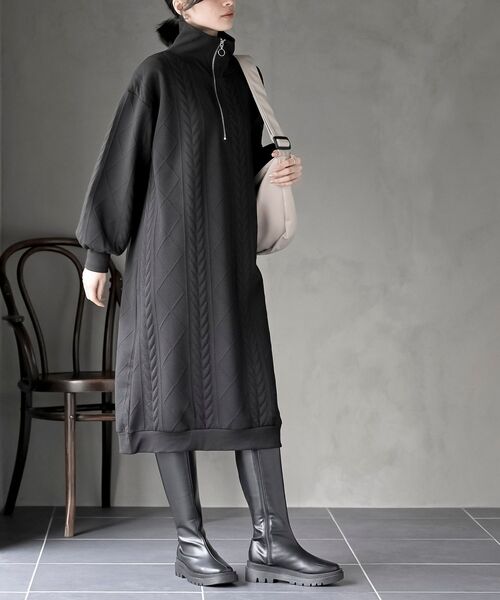 rps(アールピーエス)の「ふくれジャガードハーフZIPワンピース(ワンピース・レディース・モカ/アイボリー/ブラック・フリー)」の15枚目の写真