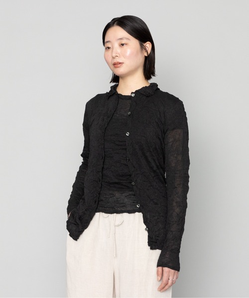 kuros'(クロス)の「【kuros’オリジナル】ワッシャーシャツ衿和紙カーディガン(Tシャツ/カットソー・レディース・ホワイト/ブラック・MEDIUM/SMALL)」の8枚目の写真