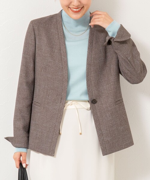 セール】《セットアップ対応》ウォッシャブルウール調ノーカラー