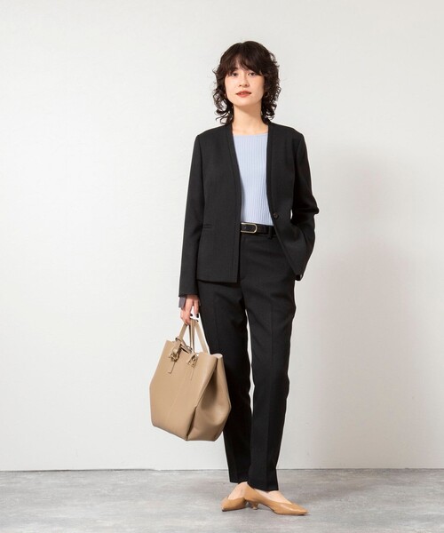 【NOLLEY'S sophi】洗えるノーカラージャケットとスカートセット 新品 セール】《セットアップ対応》ウォッシャブルウール調ノーカラー