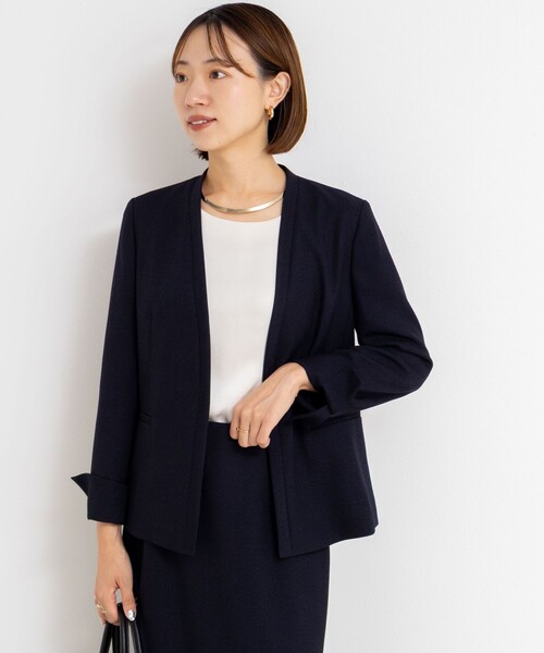 セール】《セットアップ対応》ウォッシャブルウール調ノーカラー