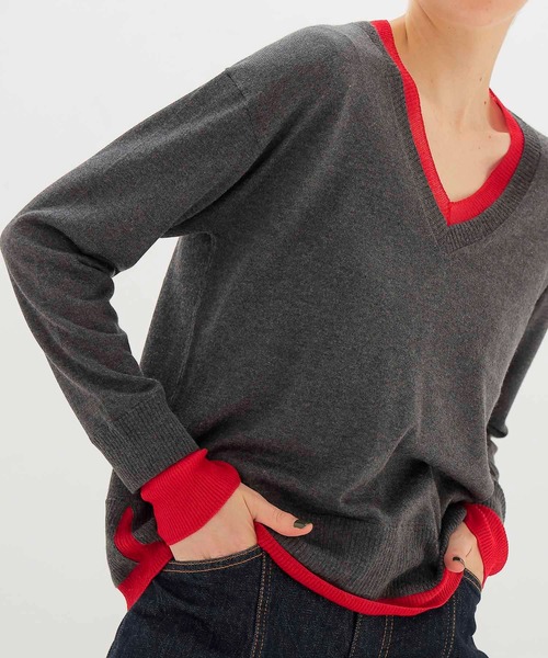 DRESSLAVE（ドレスレイブ）の「layered V neck pullover(レイヤードVネックプルオーバー)（ニット/セーター・レディース・チャコールグレー/イエロー/ベージュ/ライトグレー・38）」の9枚目の写真