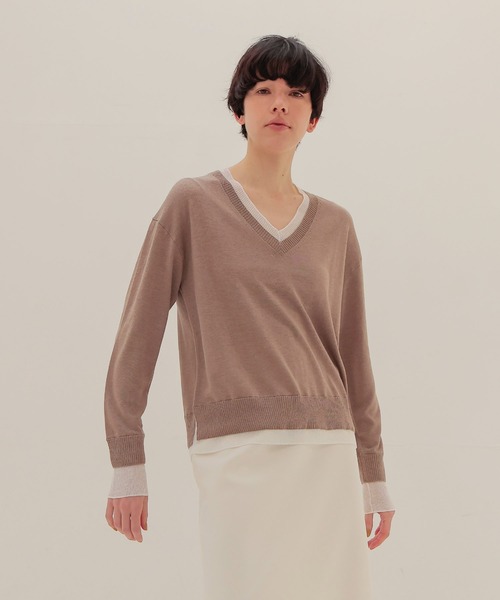 DRESSLAVE（ドレスレイブ）の「layered V neck pullover(レイヤードVネックプルオーバー)（ニット/セーター・レディース・チャコールグレー/イエロー/ベージュ/ライトグレー・38）」の18枚目の写真