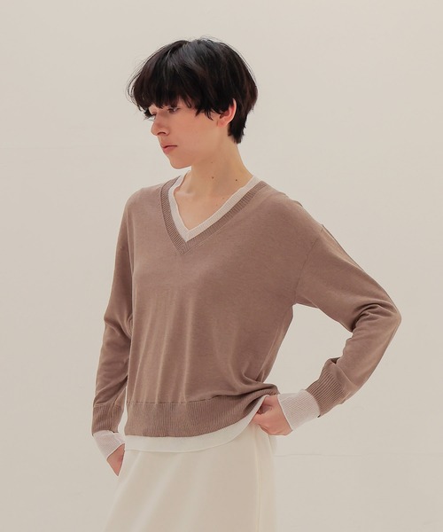 DRESSLAVE（ドレスレイブ）の「layered V neck pullover(レイヤードVネックプルオーバー)（ニット/セーター・レディース・チャコールグレー/イエロー/ベージュ/ライトグレー・38）」の19枚目の写真