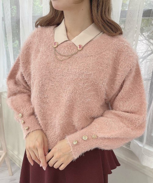 F i.n.t（フィント）の「エンブレム釦シャギーニットプルオーバー/fint フィント（ニット/セーター・レディース・ピンク/グレー/アイボリー・FREE）」の13枚目の写真