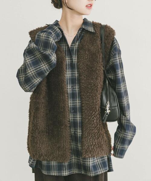 ITEMS URBANRESEARCH（アイテムズ アーバンリサーチ）の「起毛チェックルーズシャツ（シャツ/ブラウス・レディース・レッド/ブラウン/ネイビー・FREE）」の2枚目の写真