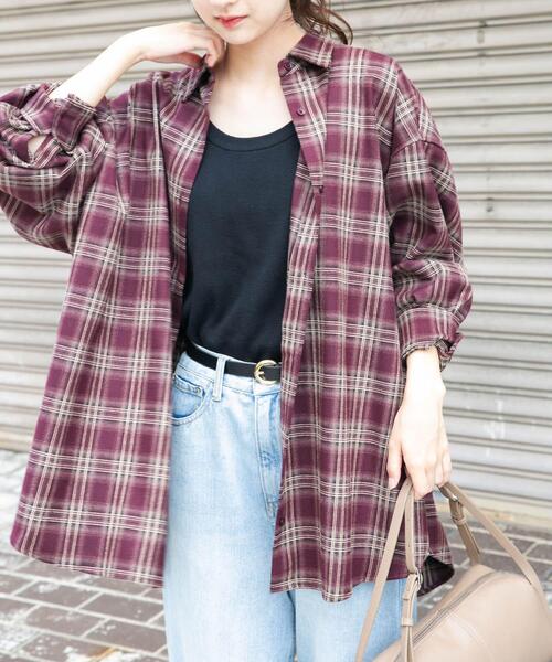 ITEMS URBANRESEARCH（アイテムズ アーバンリサーチ）の「起毛チェックルーズシャツ（シャツ/ブラウス・レディース・レッド/ブラウン/ネイビー・FREE）」の3枚目の写真