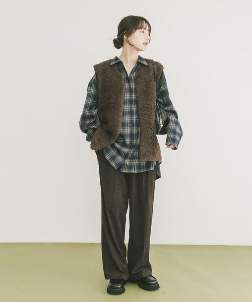 ITEMS URBANRESEARCH(アイテムズ アーバンリサーチ)の「起毛チェックルーズシャツ(シャツ/ブラウス・レディース・レッド/ブラウン/ネイビー・FREE)」の8枚目の写真