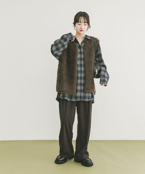 ITEMS URBANRESEARCH(アイテムズ アーバンリサーチ)の「起毛チェックルーズシャツ(シャツ/ブラウス・レディース・レッド/ブラウン/ネイビー・FREE)」の9枚目の写真