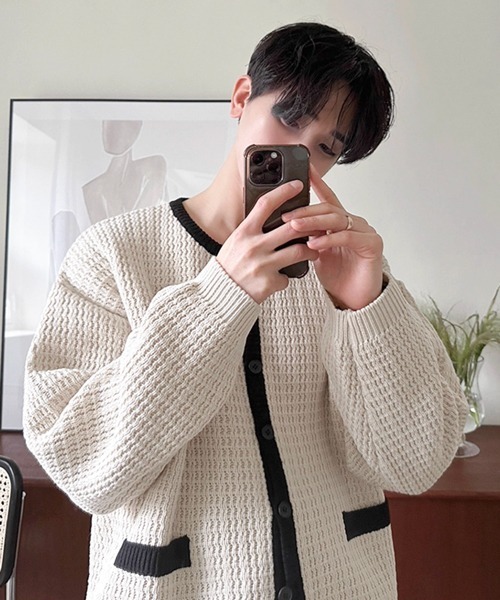 NOWLE（ノウル）の「【NOWLE】バイカラー パイピング ニット カーディガン（カーディガン/ボレロ・メンズ・オフホワイト・MEDIUM/LARGE/X-LARGE）」の20枚目の写真