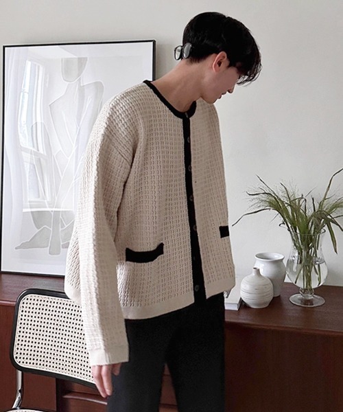 NOWLE（ノウル）の「【NOWLE】バイカラー パイピング ニット カーディガン（カーディガン/ボレロ・メンズ・オフホワイト・MEDIUM/LARGE/X-LARGE）」の11枚目の写真