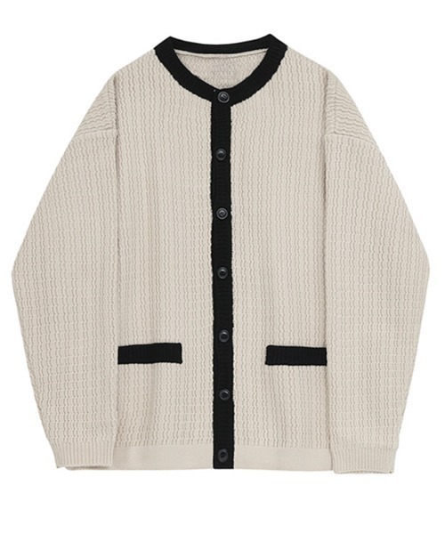 NOWLE（ノウル）の「【NOWLE】バイカラー パイピング ニット カーディガン（カーディガン/ボレロ・メンズ・オフホワイト・MEDIUM/LARGE/X-LARGE）」の18枚目の写真