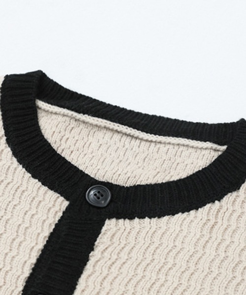 NOWLE（ノウル）の「【NOWLE】バイカラー パイピング ニット カーディガン（カーディガン/ボレロ・メンズ・オフホワイト・MEDIUM/LARGE/X-LARGE）」の4枚目の写真