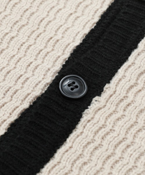 NOWLE（ノウル）の「【NOWLE】バイカラー パイピング ニット カーディガン（カーディガン/ボレロ・メンズ・オフホワイト・MEDIUM/LARGE/X-LARGE）」の6枚目の写真